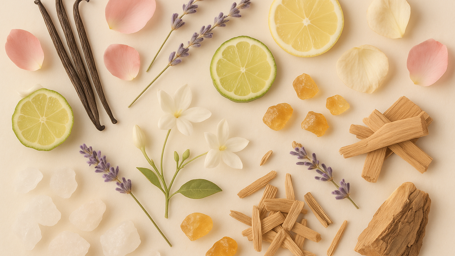 create image of the perfume notes ingridients used as a background image on checkouT cart give esthetic view